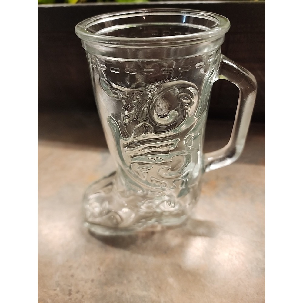 Vintage Libbey Clear Cowboy Boot Drinking Glass Mug Embossed Western Design/S28